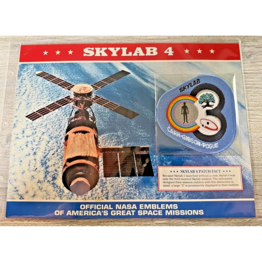 3 Vtg Official NASA Emblem Patch SKYLAB 2, 3 & 4 With Mission Data Card Facts